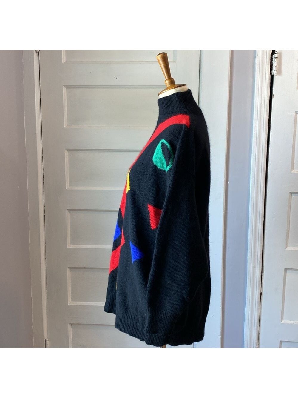 Vintage IB Sports Geometric Color Block Angora Lambswool Blend Sweater, Size M - Picture 6 of 12